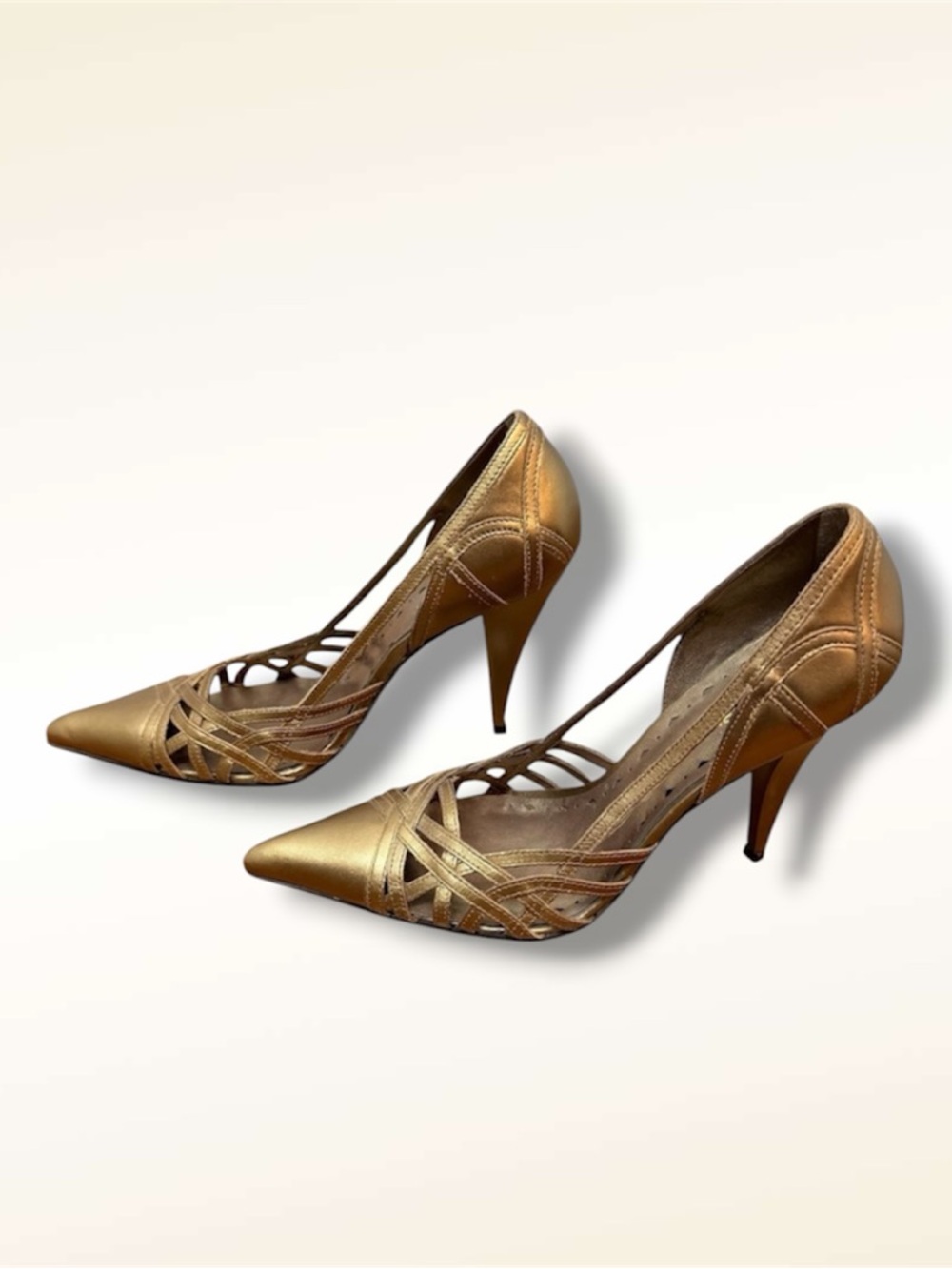 BCBG‎ Gold Strappy Pointed Toe Heels